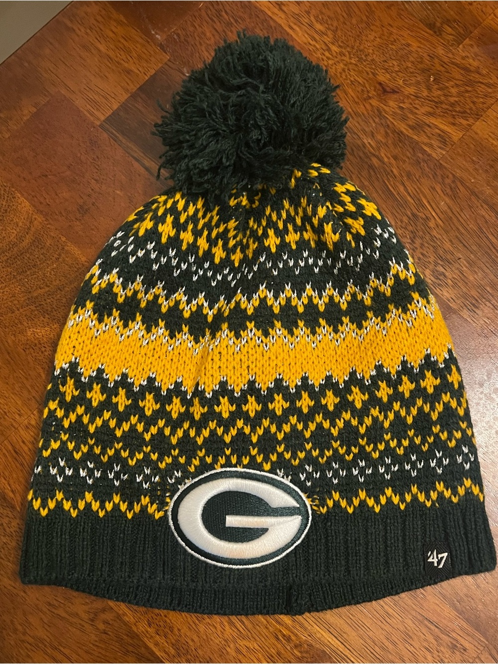 ’47 Green Bay Packers Black Gold White Knit Pom Beanie Hat